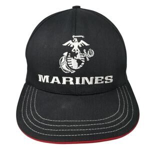 Marines Snapback Cap Black One Size Adjustable Embroidered 6 Panel Unionwear